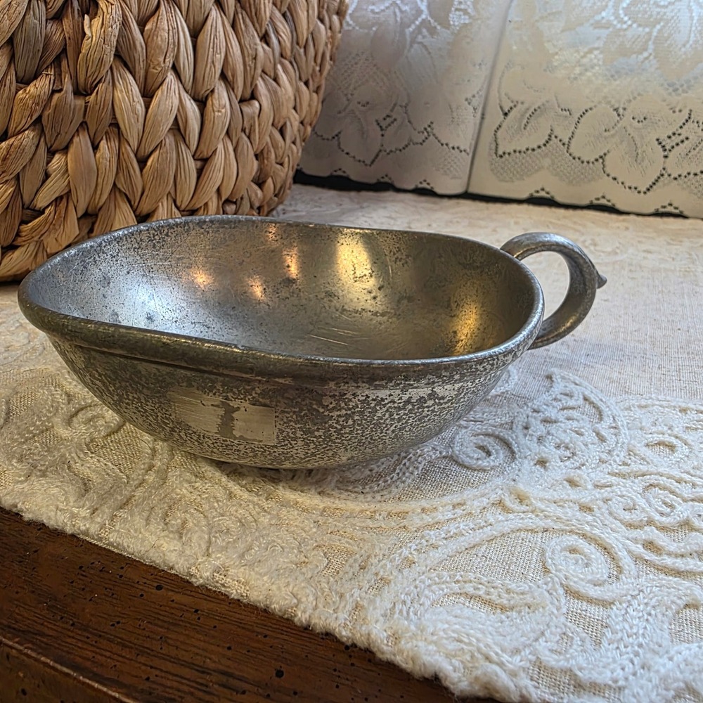 Preisner Pewter Porringer Bowl 2162 Silver Vintage Handled cup Trinket Dish 4.5"
